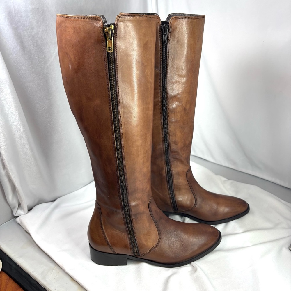 Garnet Hill Italian Leather Tall Rustic Congac Riding Boots - Women’s Size 7 EUC - Picture 3 of 12